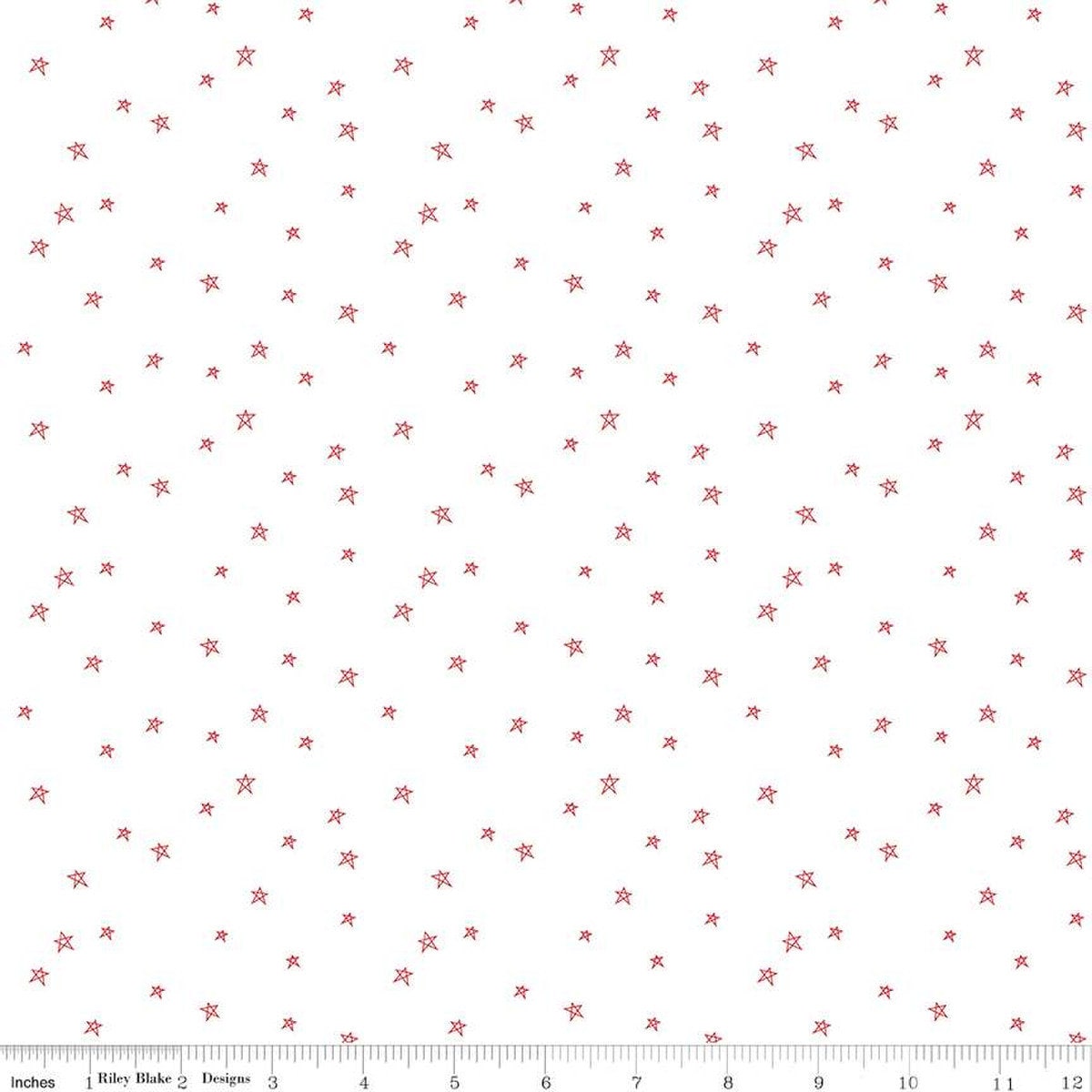 Bee Plaids - Farmhouse Star Cayenne Fabric, Riley Blake C12039 Cayenne, Red Outlined Star Quilt Background Fabric, Lori Holt, By the Yard