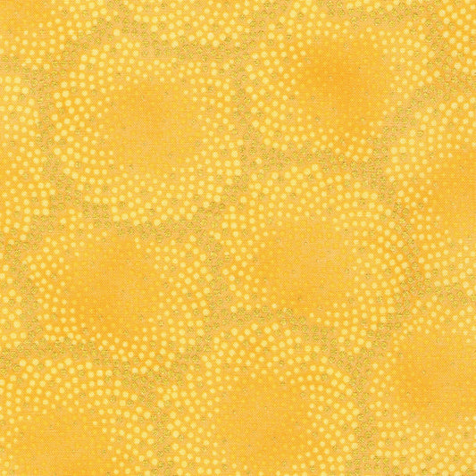 Autumn Fields - Sunflower Centers Yellow Gold Metallic Fabric, Robert Kaufman SRKM-21576-138 Honey, Yellow Gold Quilt Blender Fabric