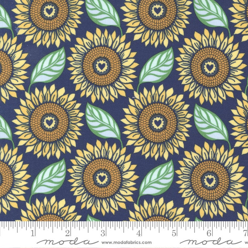 Sunflowers in My Heart Charm Pack, Moda 27320PP, 5" Precut Sunflower Floral Quilt Fabric Squares, Yellow Green Blue Charm, Kate Spain