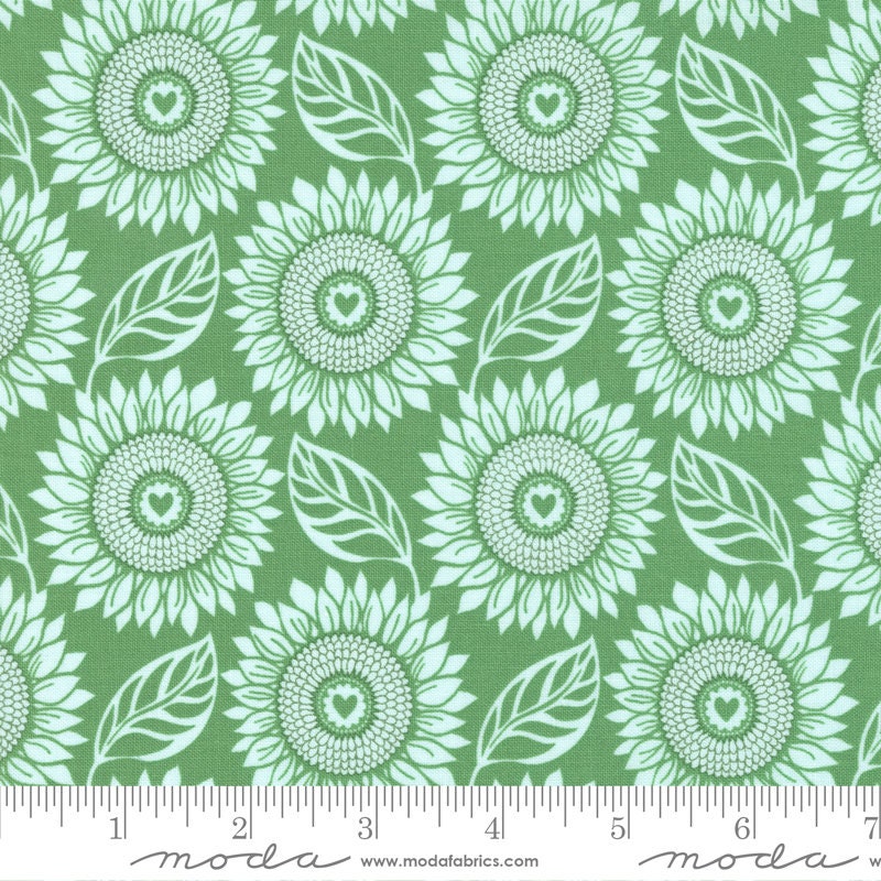 Sunflowers in My Heart Layer Cake, Moda 27320LC, 10" Precut Fabric Squares, Blue Green Yellow Sunflower Layer Cake Fabric, Kate Spain