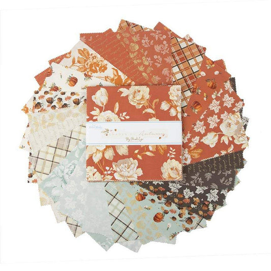 Shades of Autumn 10" Inch Stacker, Riley Blake 10-13470-42, Autumn Fall Precut Quilt Fabric Squares, My Mind's Eye