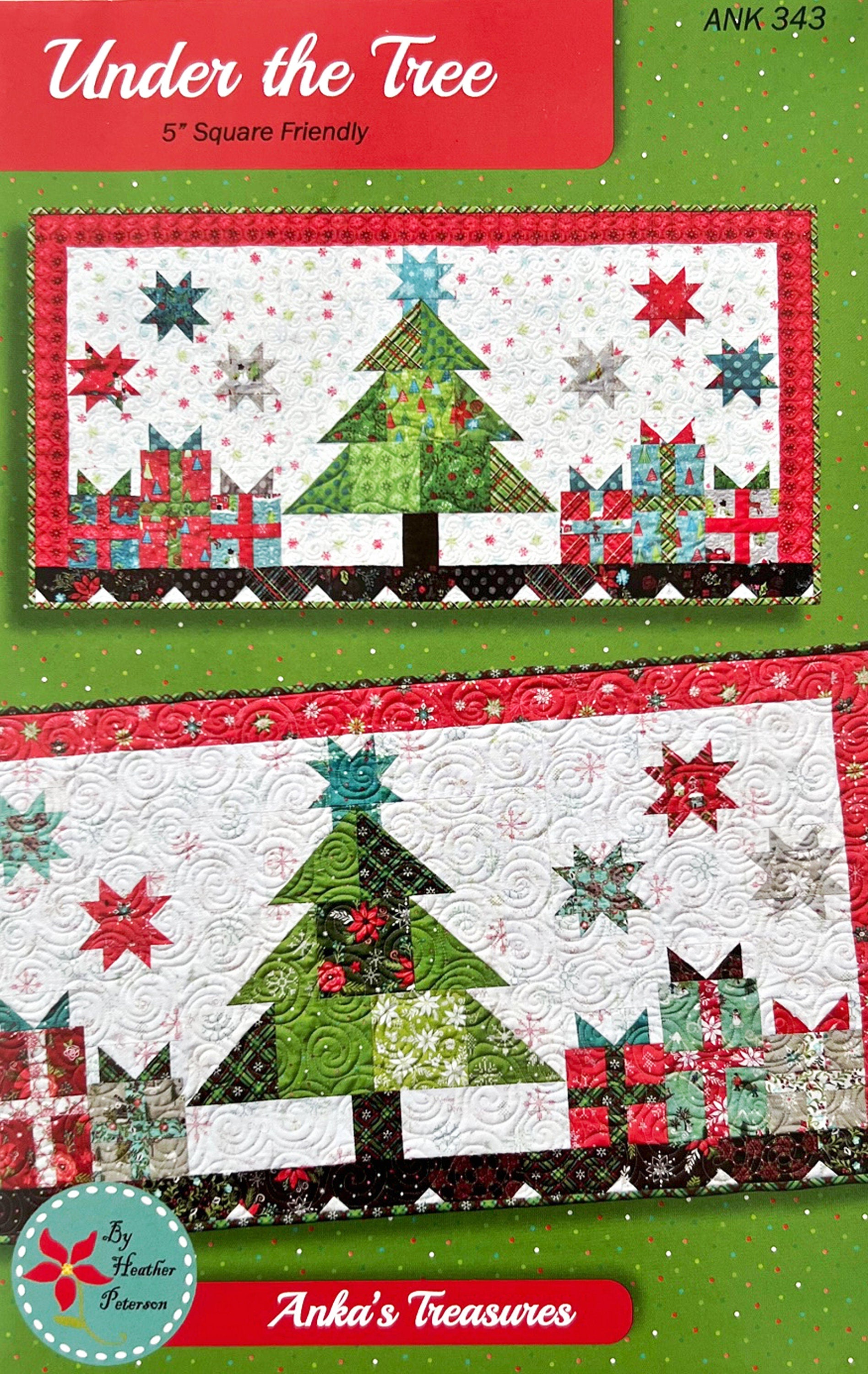 Under the Tree Table Runner Quilt Pattern, Anka's Treasures ANK343, Charm Squares Friendly Christmas Tree Gifts Stars Table Runner Pattern