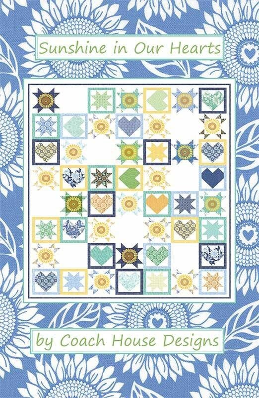 Sunshine in our Hearts Quilt Pattern, Coach House Designs CHD2307, Layer Cake Friendly, 10" Squares Stars Hearts Throw Quilt Pattern