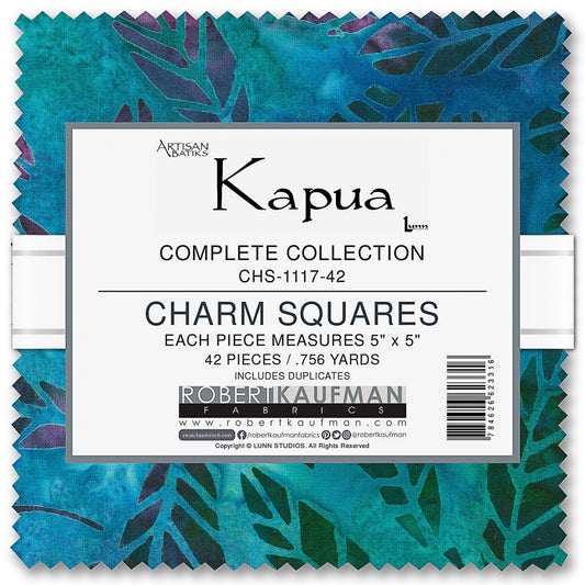 Kapua Batik Charm Squares, Robert Kaufman CHS-1117-42, Purple Blue Burgundy Teal Batik Charm Pack, 5" Inch Precut Fabric Squares