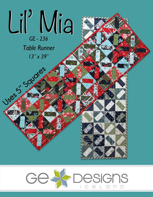 Lil' Mia Table Runner Quilt Pattern, GE Designs GE-236, Charm Pack Friendly, 5" Squares Table Topper Runner Pattern, Stripology