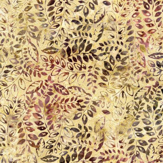 Tonga Batiks Rose Petal - Beige Brown Vine Leaves Batik Fabric, Timeless Treasures B2328-PEBBLE, By the Yard