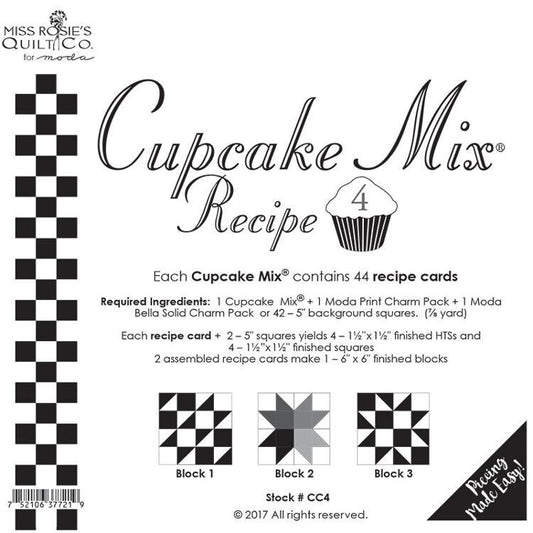 Cupcake Mix Recipe Card 4, Moda CC4, Easy Foundation Paper Piecing Pattern, Charm Pack Foundation Papers, Half Square Triangles Star Block