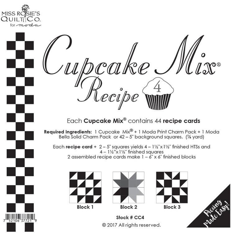 Cupcake Mix Recipe Card 4, Moda CC4, Easy Foundation Paper Piecing Pattern, Charm Pack Foundation Papers, Half Square Triangles Star Block