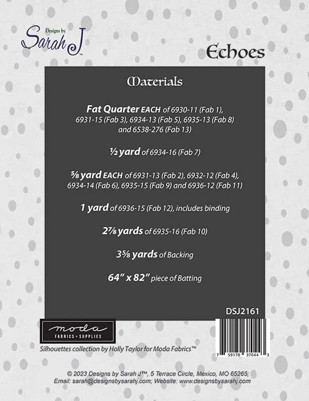 Echoes Quilt Pattern, Designs by Sarah J DSJ2161, Fat Quarter FQ Friendly, Stars Pinwheels Throw Quilt Pattern