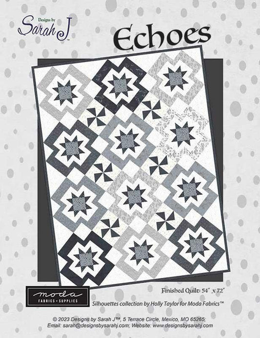 Echoes Quilt Pattern, Designs by Sarah J DSJ2161, Fat Quarter FQ Friendly, Stars Pinwheels Throw Quilt Pattern