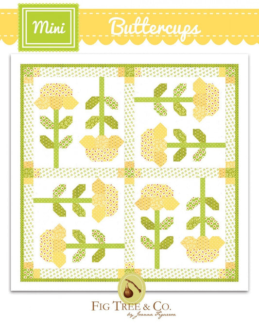 Mini Buttercups Quilt Pattern, Fig Tree Quilts FTQ1775, Yardage Friendly Flower Table Topper Runner Wall Quilt Pattern