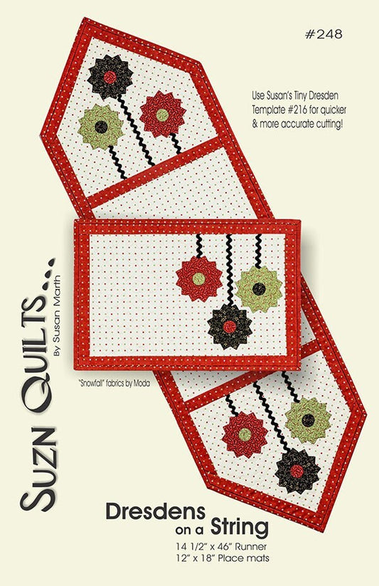 Dresdens on a String Quilt Pattern, Suzn Quilts SUZ248, Dresden Flowers Table Runner and Place Mats Pattern