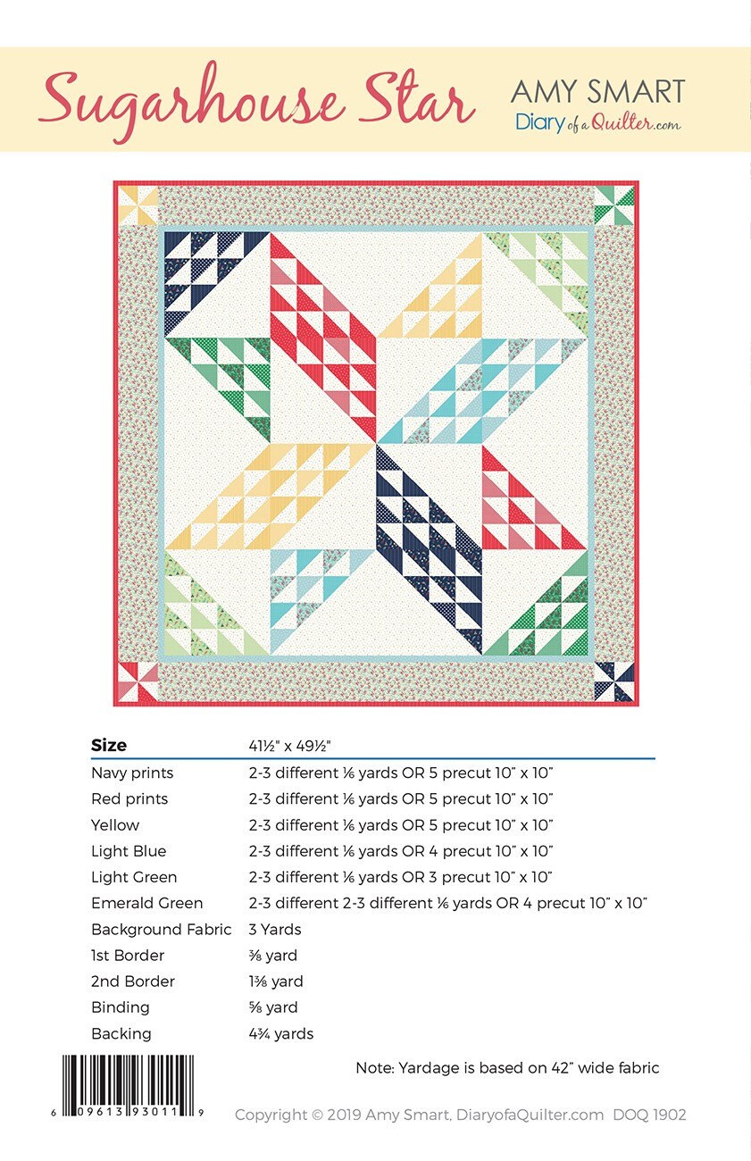 Sugarhouse Star Quilt Pattern, Diary of a Quilter DQ1902, Layer Cake Friendly, HST Star Square Throw King Bed Quilt Pattern, Amy Smart