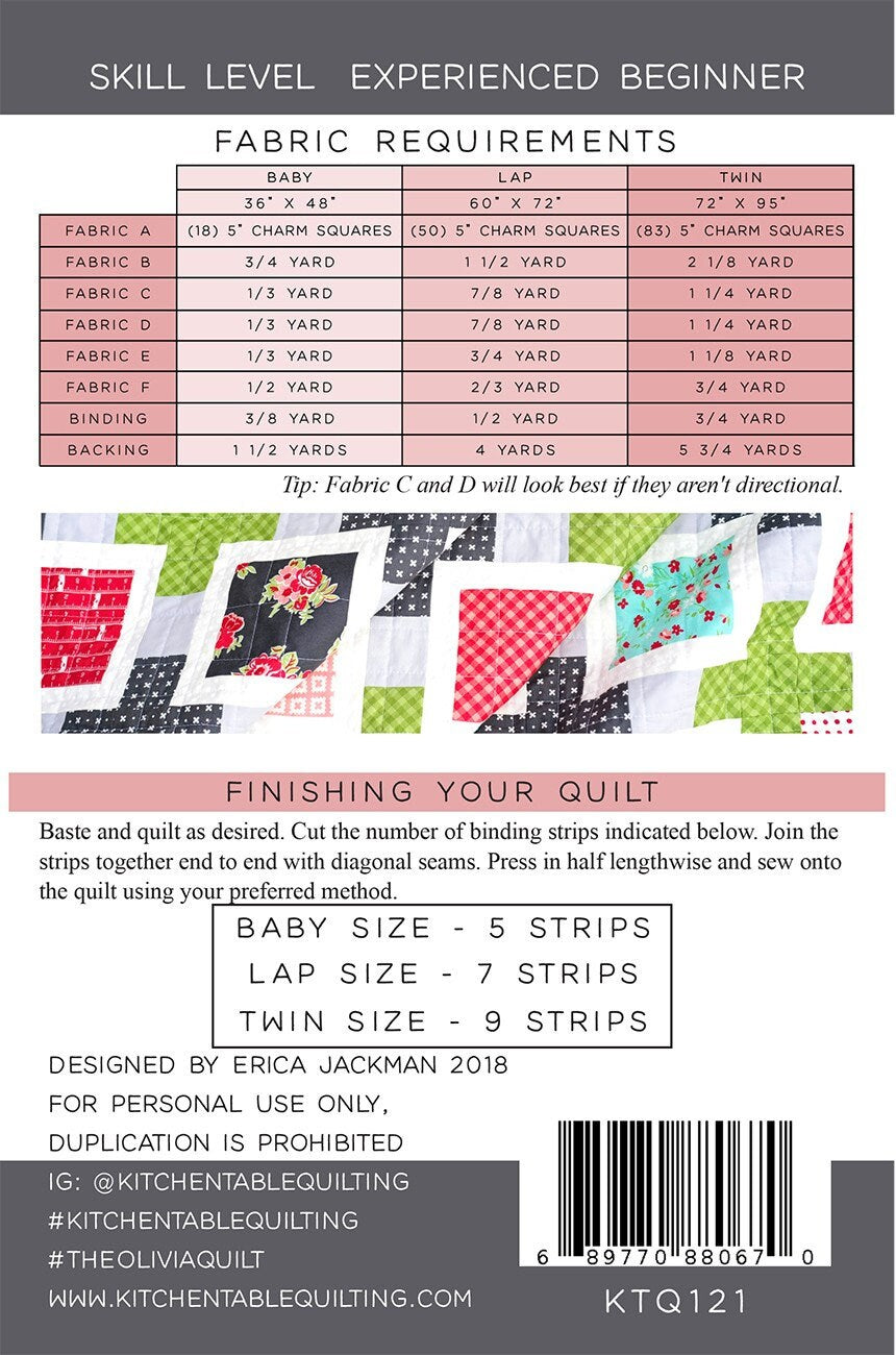 The Olivia Quilt Pattern, Kitchen Table Quilting KTQ121, Charm Pack Yardage Friendly, Plus Sign Crosses Quilt Pattern