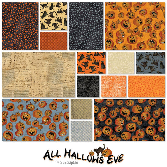 All Hallows Eve 5" Squares, Clothworks SQ0420, Halloween Charm Pack Fabric, 5" Inch Precut Fabric Squares, Sue Zipkin