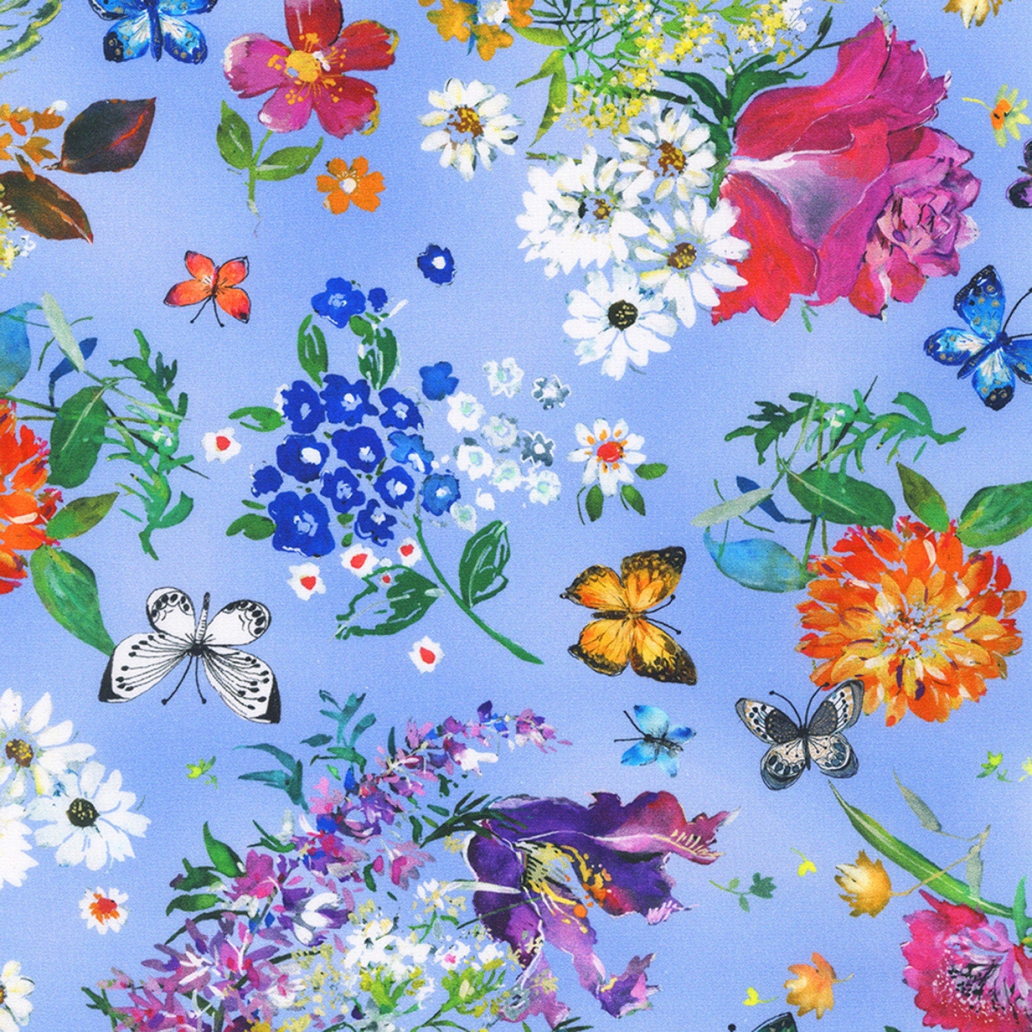Joyful Meadows Charm Squares, Robert Kaufman CHS-1140-42, Digitally Printed Floral Butterfly Quilt Fabric, 5" Inch Precut Fabric Squares