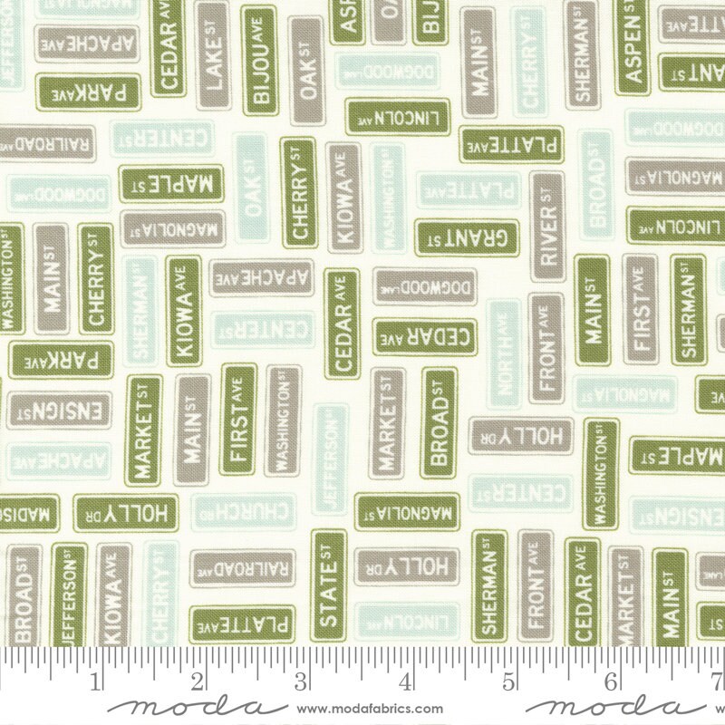 Main St Layer Cake, Moda 55640LC, 10" Precut Fabric Squares, Green Aqua Blue Black Gray Gender Neutral Layer Cake Fabric, Sweetwater