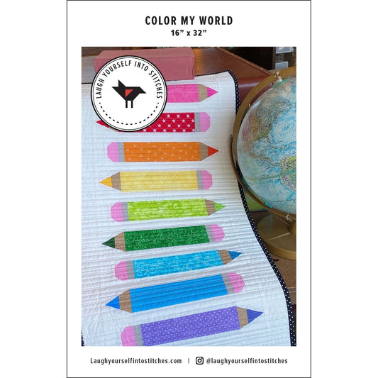 Color My World Table Runner Quilt Pattern, Laugh Yourself Into Stitches LYS136, Fat Eighths Scrap Friendly Colored Pencils Table Quilt