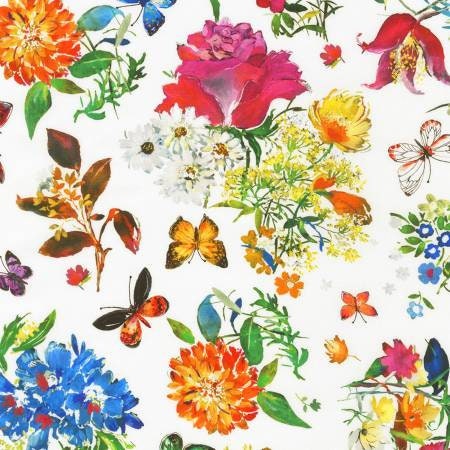 Joyful Meadows Charm Squares, Robert Kaufman CHS-1140-42, Digitally Printed Floral Butterfly Quilt Fabric, 5" Inch Precut Fabric Squares