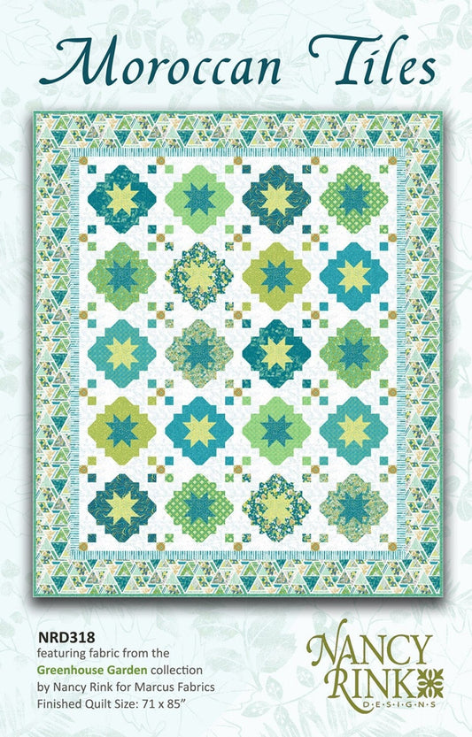 Moroccan Tiles Quilt Pattern, Nancy Rink Designs NRD318, 11 Fat Quarter FQ Friendly, Stars Medallions Oversized Throw Quilt Pattern