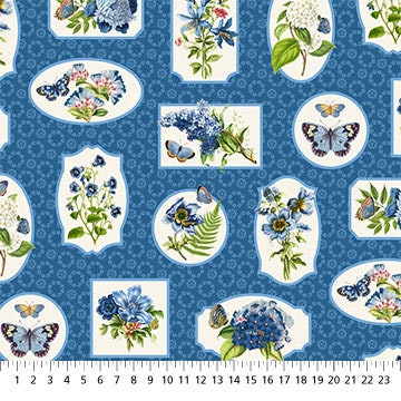 Something Blue Tiles, Northcott TSOME42-10, Blue Green Floral Cotton Quilt Fabric, 10" Inch Precut Fabric Squares