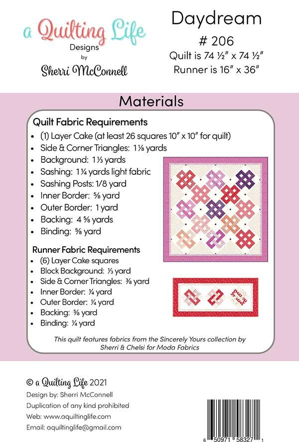 Daydream Quilt Pattern, Quilting Life Design QLD206, Jelly Roll Honey Bun Strip Friendly, Throw Table Runner Quilt Pattern, Sherri McConnell