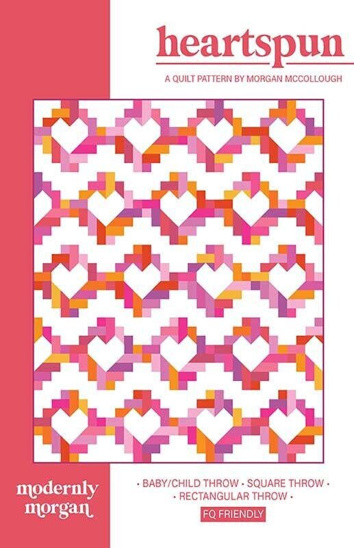 Heartspun Quilt Pattern, Modernly Morgan MM020, Fat Quarter FQ Friendly Pattern, Heart Hearts Baby Throw Square Quilt Pattern, McCollough