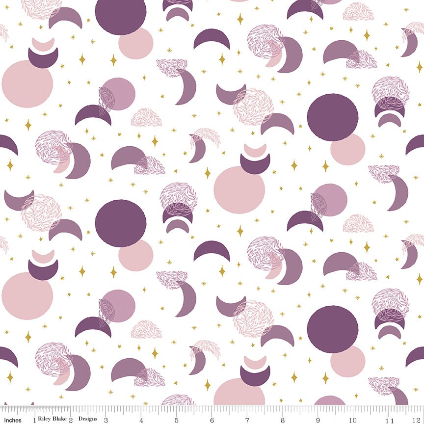 Moonchild 10" Inch Stacker, Riley Blake 10-13820-42, Pink Blue Gold Purple Celestial Shimmer Fabric, Cotton and Joy