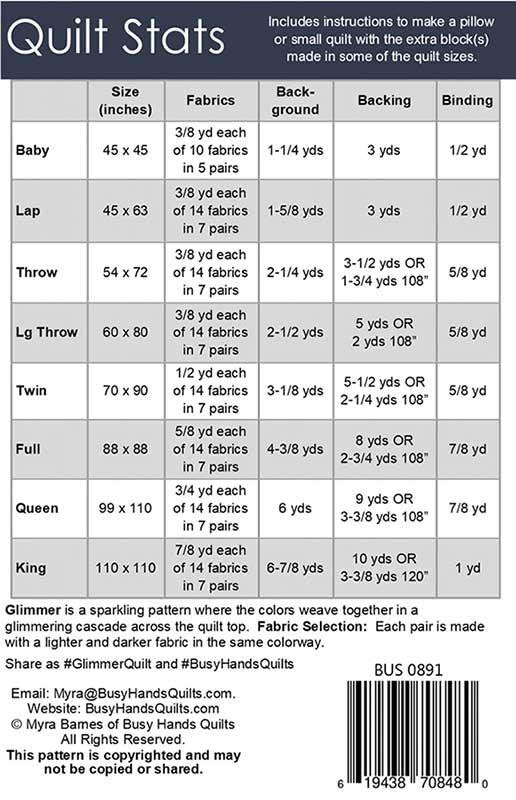 Glimmer Quilt Pattern, Busy Hands Quilts BUS0891, Yardage Scrap Friendly, Baby Lap Throw Twin Queen King Bed Quilt Pattern
