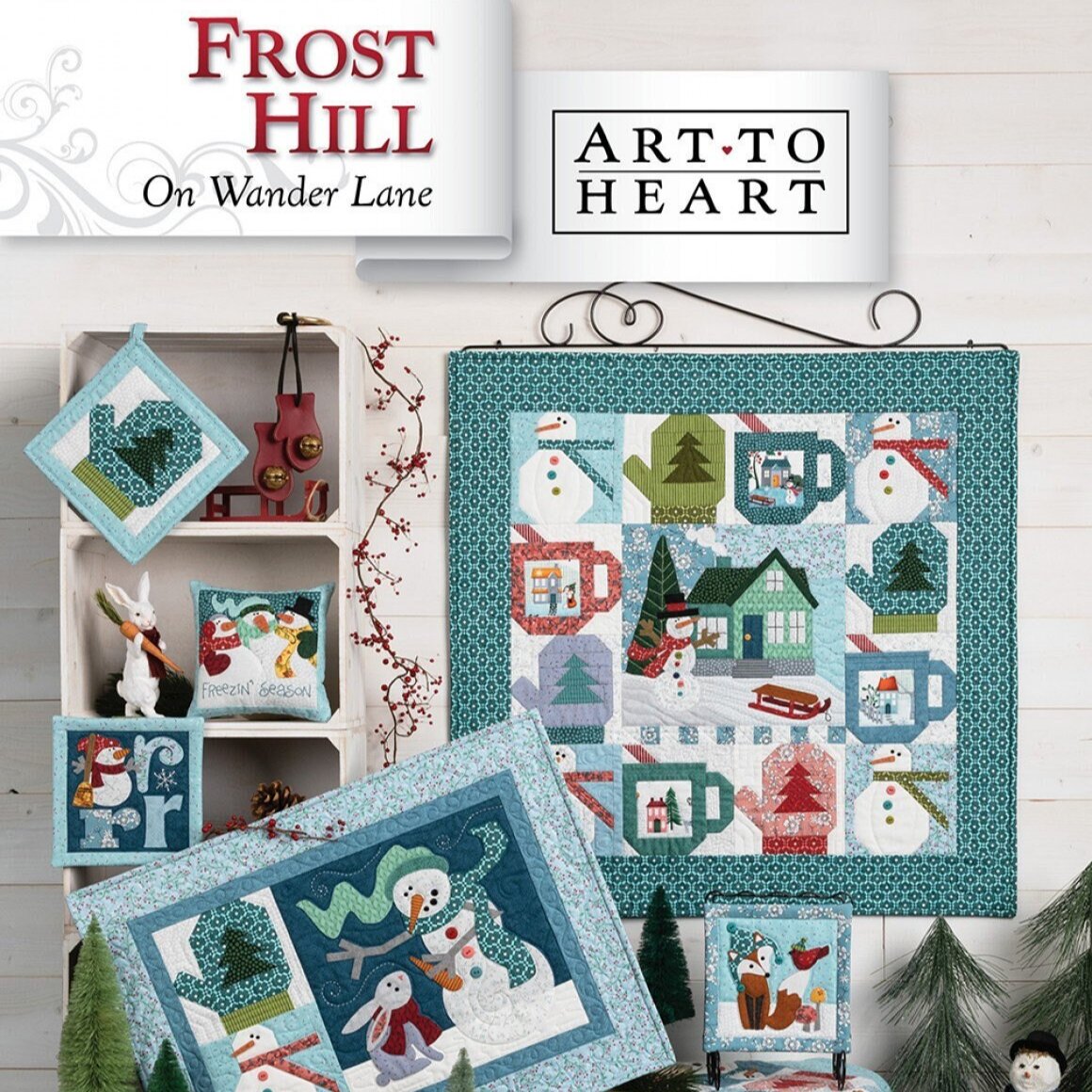 Frost Hill On Wander Lane Quilt Pattern Project BOM Book 1, Art to Heart ATH168P, Winter Xmas Snowman Sewing Quilt Project, Nancy Halvorsen