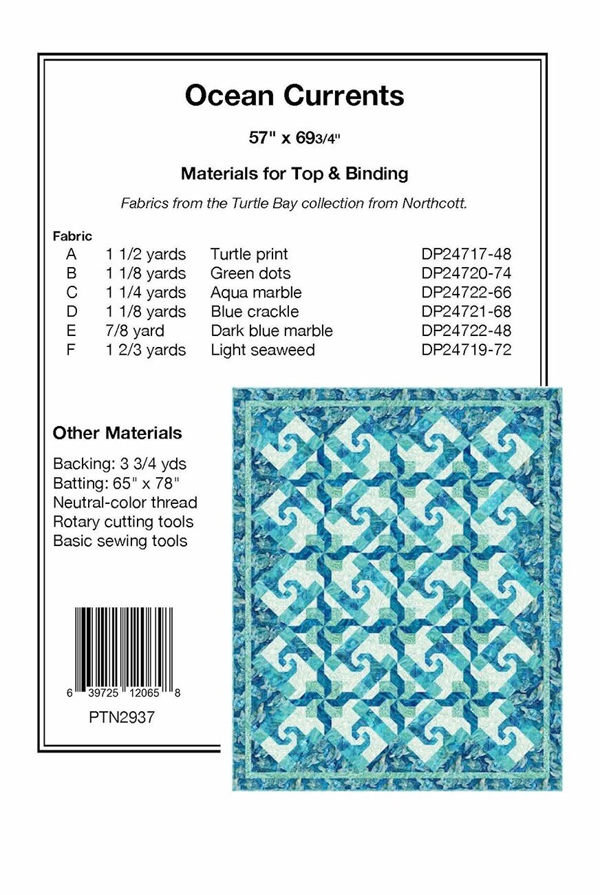 Ocean Currents Quilt Pattern, Pine Tree Country Quilts PTN2937, Yardage Friendly Snails Trail Variation Lap Throw Quilt Pattern