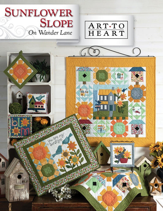 Sunflower Slope On Wander Lane Quilt Pattern Projects Book 8, Art to Heart ATH175P, Autumn Fall Sewing Quilting Projects, Nancy Halvorsen