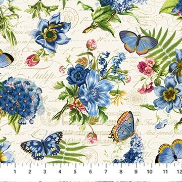 Something Blue Tiles, Northcott TSOME42-10, Blue Green Floral Cotton Quilt Fabric, 10" Inch Precut Fabric Squares