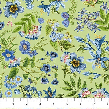 Something Blue Tiles, Northcott TSOME42-10, Blue Green Floral Cotton Quilt Fabric, 10" Inch Precut Fabric Squares