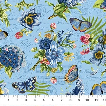 Something Blue Tiles, Northcott TSOME42-10, Blue Green Floral Cotton Quilt Fabric, 10" Inch Precut Fabric Squares