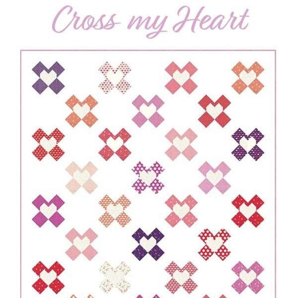 Cross My Heart Quilt Pattern, Chelsi Stratton Designs CSD124, 28 Fat Eighths F8 Friendly Quilt Pattern, Hearts Crosses Throw Quilt Pattern