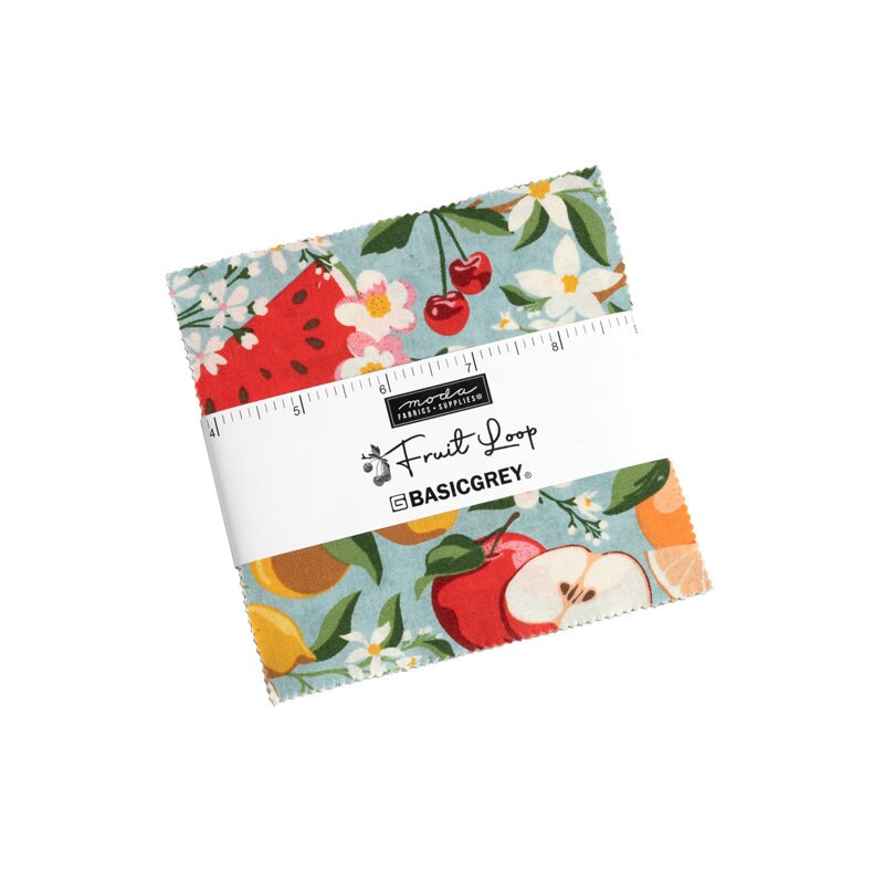 Fruit Loop Charm Pack, Moda 30730PP, 5" Inch Precut Fabric Squares, 5 x 5 Stacker, Bright Fruit Floral Charm Pack Fabric, BasicGrey