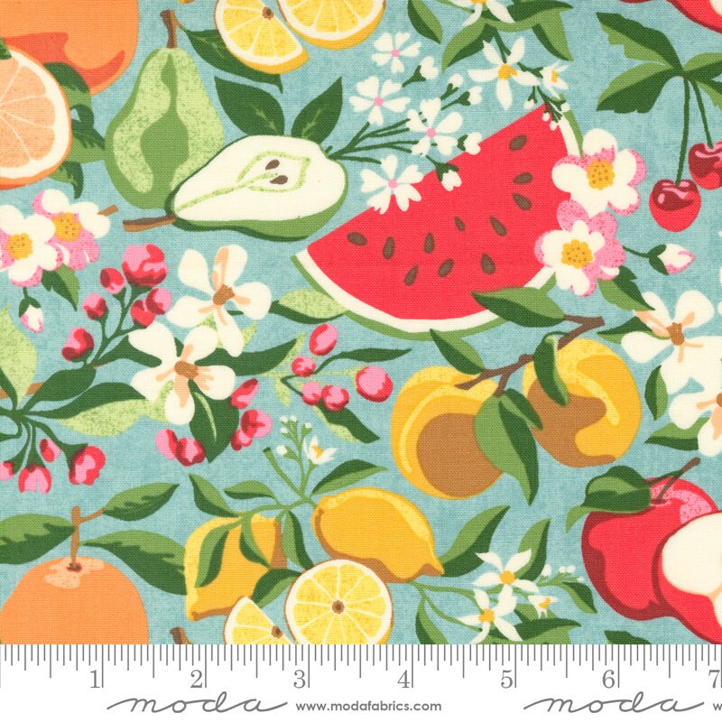 Fruit Loop Layer Cake, Moda 30730LC, Bright Fruit Apples Floral Layer Cake Fabric, 10" Inch Precut Fabric Squares, BasicGrey