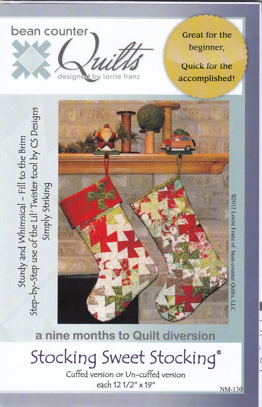 Stocking Sweet Stocking Quilt Pattern, Bean Counter Quilts NM130, Charm Square Friendly, Twister Christmas Xmas Stockings Quilt Pattern
