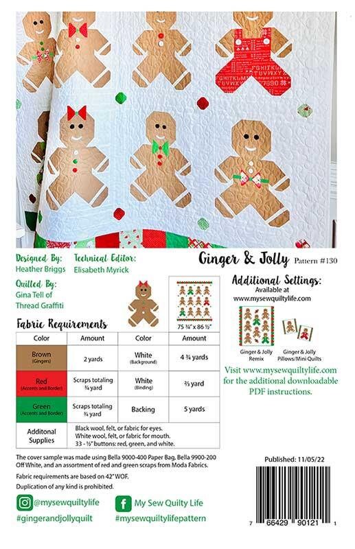 Ginger and Jolly Quilt Pattern, My Sew Quilty Life MSQL130, Christmas Xmas Gingerbread People Quilt Pattern, Scrap Friendly Pattern