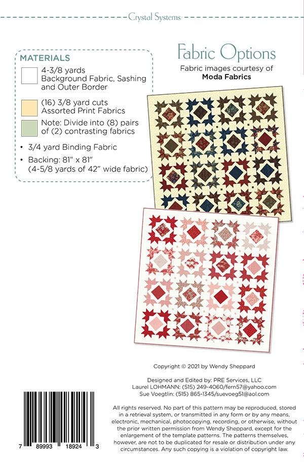 Crystal Systems Quilt Pattern, Wendy Sheppard WS24, Yardage Friendly Pattern, Square Throw Quilt Pattern