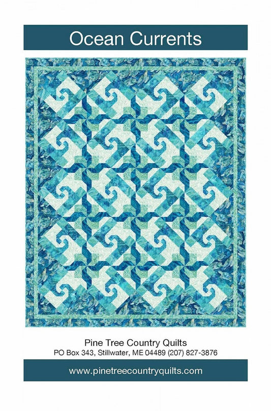 Ocean Currents Quilt Pattern, Pine Tree Country Quilts PTN2937, Yardage Friendly Snails Trail Variation Lap Throw Quilt Pattern