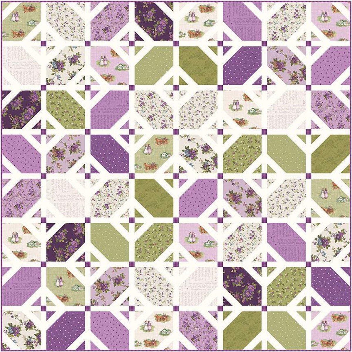 Fanciful Floor Quilt Pattern, Wendy Sheppard WS12, FQ Fat Quarter Yardage Friendly X O Throw Queen Bed Quilt Pattern