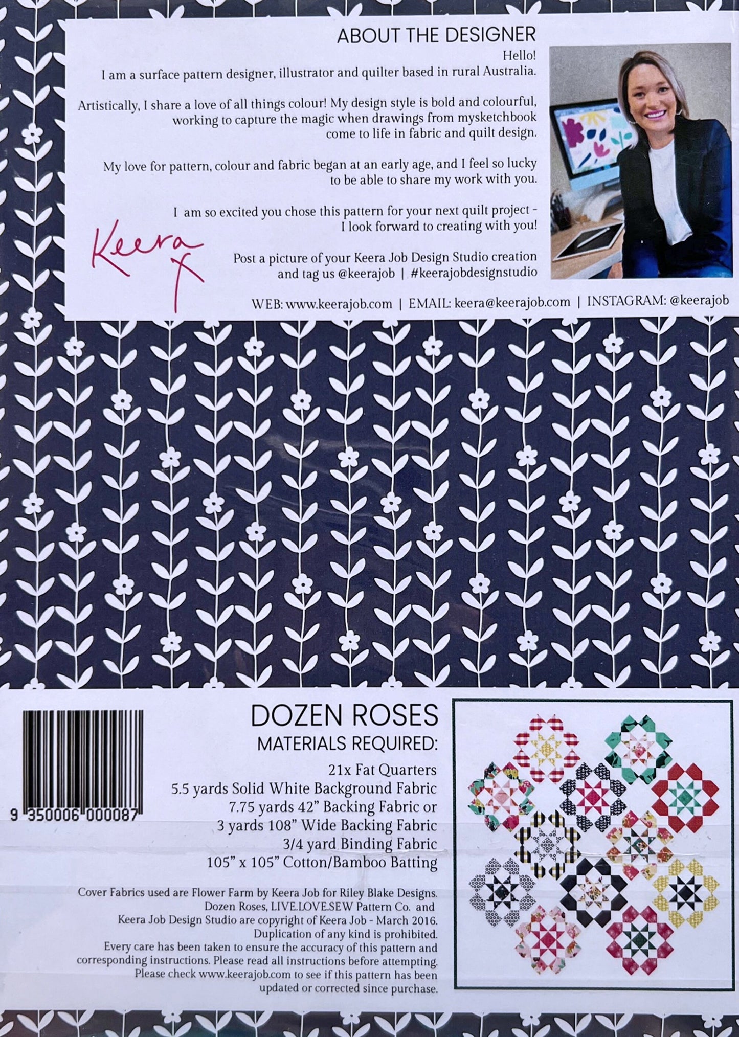 Dozen Roses Quilt Pattern, Live Love Sew P126-DOZENROSES, Fat Quarter FQ Friendly Square Flower Quilt Pattern, Keera Job 115