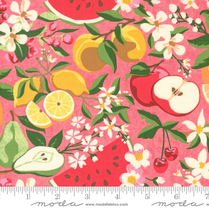 Fruit Loop Layer Cake, Moda 30730LC, Bright Fruit Apples Floral Layer Cake Fabric, 10" Inch Precut Fabric Squares, BasicGrey