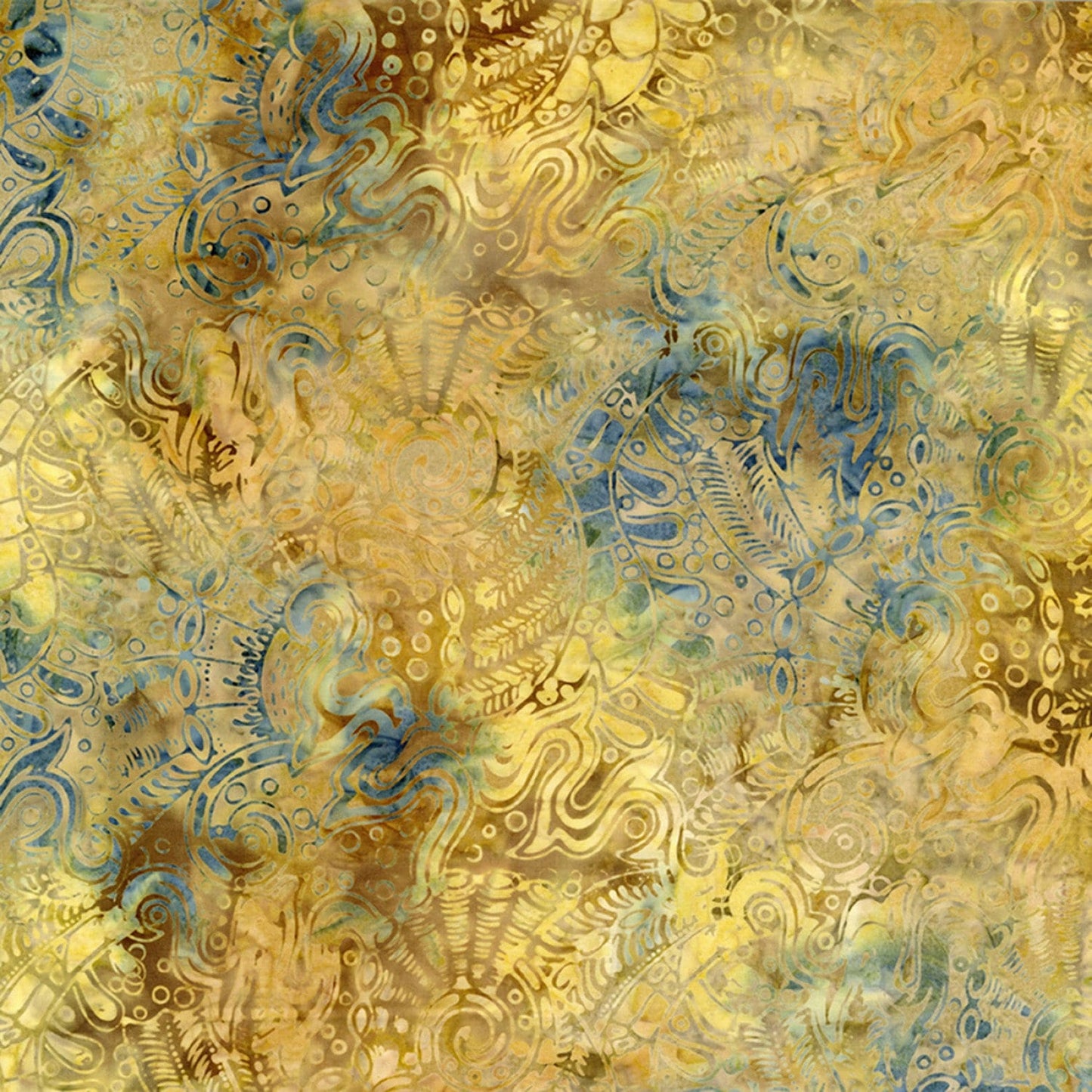 Windsong Batik 10" Squares, Timeless Treasures Treat-Square42 Windsong, Blue Brown Green Gold Batik Fabric, 10" Inch Precut Fabric Squares