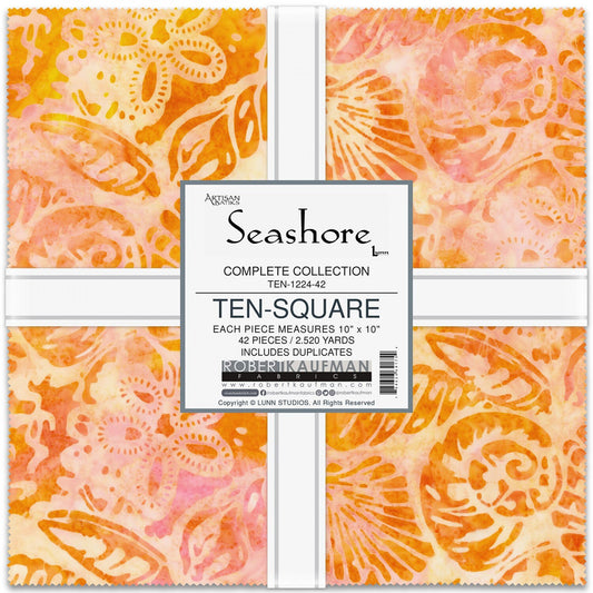 Artisan Batiks Seashore Ten Square, Robert Kaufman TEN-1224-42, 10" Inch Precut Fabric Squares, Beach Ocean Nautical Batiks