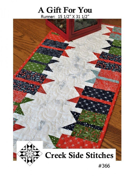 A Gift For You Table Runner Quilt Pattern, Creek Side Stitches CSS366, Charm Pack Friendly, Christmas Gifts Presents Table Quilt Pattern
