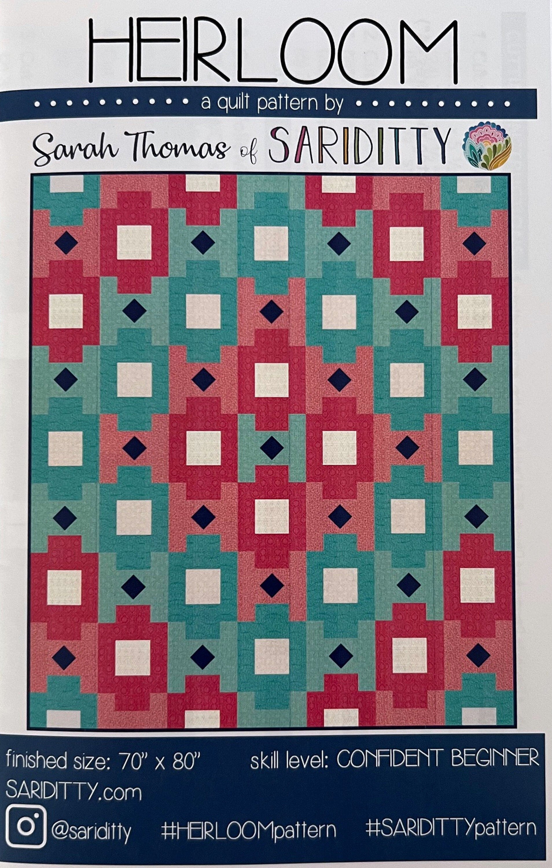 Heirloom Quilt Pattern, Sariditty SD003, Yardage Friendly, Modern Ikat Design Throw Quilt Pattern, Sarah Thomas