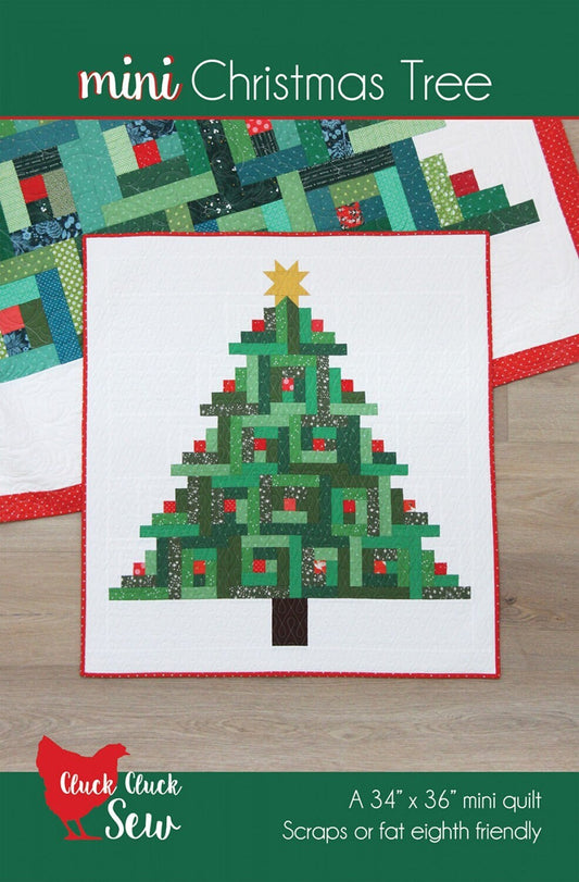 Mini Christmas Tree Quilt Pattern, Cluck Cluck Sew CCS214, Fat Eighths F8 Scrap Friendly Log Cabin Christmas Xmas Tree Wall Table Quilt